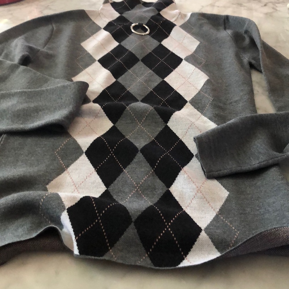 Stella McCartney Gray and Black Argyle Mockneck Sweater